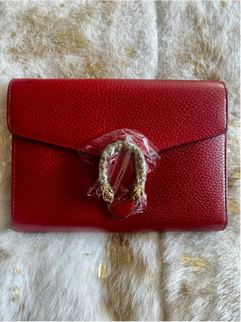 Gucci Dionysus Wallet on Chain (WOC) in textured red grained leather w/ COA